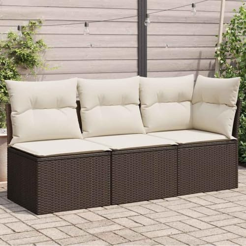 HaoChrymec Gartensofa mit Kissen 3-Sitzer Braun Poly Rattan, Modulares Design, Stauraum mit Wasserfestem Beutel, Lounge Möbel Outdoor, Gartenmöbel Set, Balkon Sofa, 172 x 62 x 69 cm