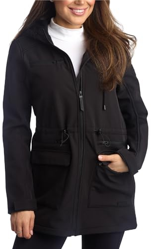 Spyder Womens Softshell Jacket - Wind and Water Resistant Lightweight Fleece Lined Cinched Waist Long Anorak Jacket, Size Small, BLACK