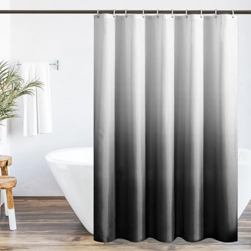 Duschvorhang 120x200cm,Badewanne Vorhang,Shower Curtain,Antischimmel Antibakteriell Textil Stoff Badvorhang,Bad Vorhang Wasserdicht Waschbar mit 8 Duschvorhangringen für Dusche und Badewanne Schwarz