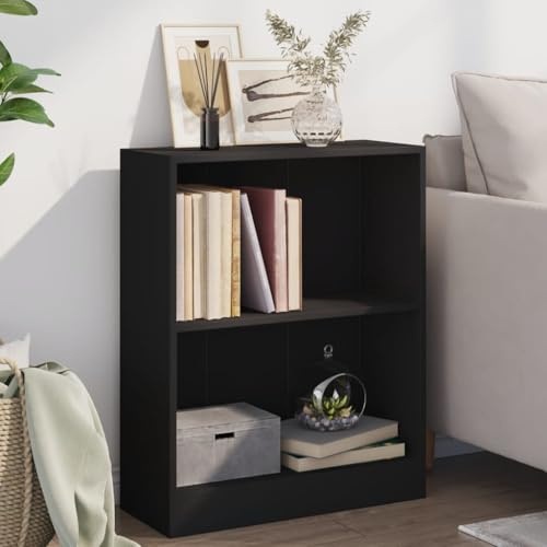 Yisssmeng Bücherregal Schwarz 60x24x76 cm Holzwerkstoff mit 2 Fächern, Standregal für Wohnzimmer Schlafzimmer Flur, modernes schmales Regalsystem