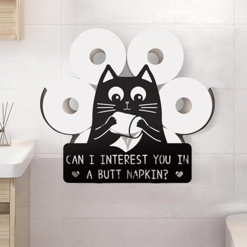 WADORN Lustiger Dekorativer Toilettenpapierhalter Aus Metall Mit Schwarzer Katze 8cm Fassungsvermögen Für Badezimmer Zuhause Büro Geschenk Für Katzenliebhaber