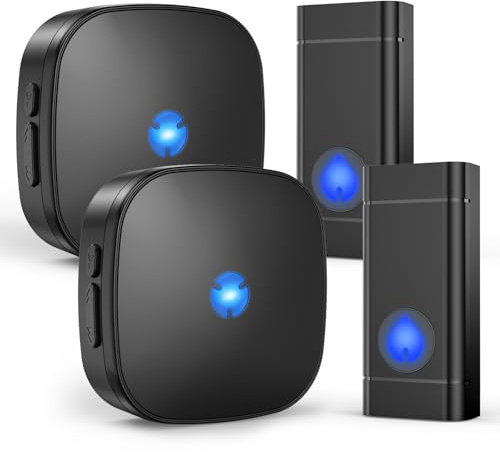 Wireless Doorbell with 2 Receivers Easy Installation, Adjustable Volume, 58 Chimes | Waterproof Door Bell Kits with 58 Chimes 5 Volume & LED Flash Plug-in Receiver