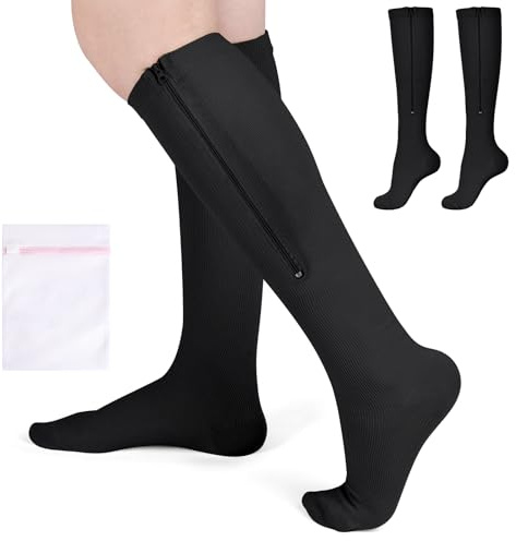Fefod Compression Socks for Women & Men, 2 Pairs Calzini a Compressione con Cerniera Graduated Stockings Support, Non-Slip Breathable Flight Socks Running Socks for Sports, Maternity