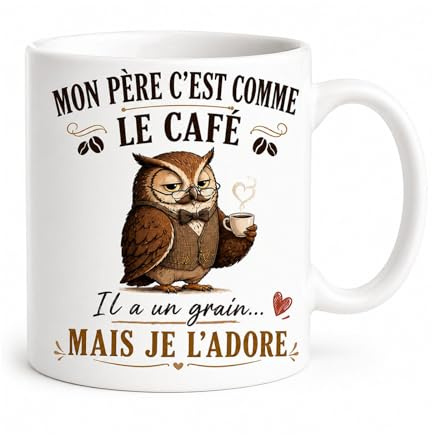 AHEZQILU Cadeau Papa, Idée Cadeaux Papas Anniversaire, Mug Papas Humour avec Hibou et Citation Drôle, Tasse Café Céramique pour Pap, Cadeaux fête des pères, Cadeau Noel Papa Original