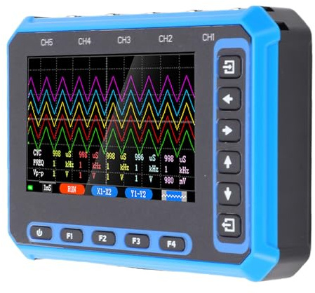 Eminchu Digitales Oszilloskop, 5 Kanäle, 1 MHz Bandbreite, 3 MHz Abtastrate, Tragbares Handoszilloskop, 4,3-Zoll-IPS-Display, Wiederaufladbarer WiFi-USB-Typ-C-Datenspeicher, Professionell