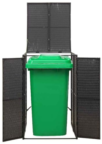 Boîte à poubelles pour 1 tonne, noir, 70 x 80 x 117 cm, en polyrotin, avec porte et couvercle verrouillables, revêtement de poubelle pour jardin, terrasse, extérieur, armoire à déchets avec cadre en
