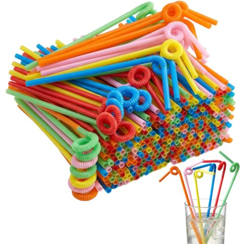 Plastic Straws Disposable, 100 Bendy Drinking Straws for Children Parties and Family Gatherings, Flexible Plastic Straws for Travel and Outdoor Activities, 26 * 0.6 * 0.6 cm Size