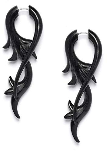 81stgeneration Schwarz 16g Stammes Bahre-Dehnungsstab Fake Twist Spirale Horn Ohrringe Paar