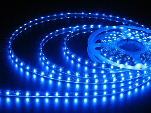 JnDee Bande LED bleue flexible lumineuse de 1M étanche à l'eau- Ruban de 1 Mètres avec 60 LED SMD 12V DC - idéal pour les cuisines, éclairage de maison, bar, restaurant, etc...