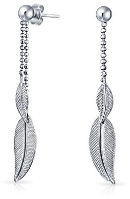 Boho Südwestlicher Native American Indianer Stil Lange Lineare Kette Feder Blatt Hängende Ohrringe Western Schmuck Für Frauen Teenager .925 Sterlingsilber