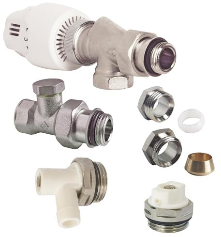 SOMATHERM FOR YOU, Kit robinet thermostatique équerre inversé 15/21, nickelé, avec té de réglage, purgeur d'air et robinet de vidange, compatible avec tous radiateurs 15/21