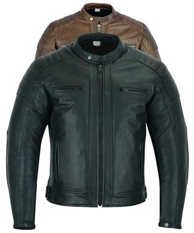 Texpeed Giacca da moto in pelle da uomo con protezioni - Motociclista giubbotto da touring/turismo con vera protezione Biker CE armor (EN 1621-1) - Inverno invernale o estate Nero - M