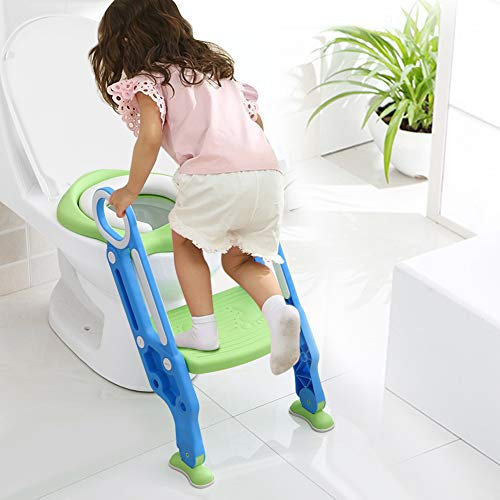Kinder Toilettensitz, Höhenverstellbar Kindertoilette faltbar Toilettentrainer mit Leiter und Griffe Töpfchen Trainingssitz für Training Babyform die Gewohnheit der unabhängigen Toilette