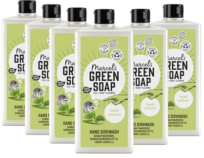 Marcel's Green Soap - lave-vaisselle Basilicum et vétiver - Liquide vaisselle - 100% écologique - 100% végétalien - 97% biodégradable - 500 ML - 6 Paquets
