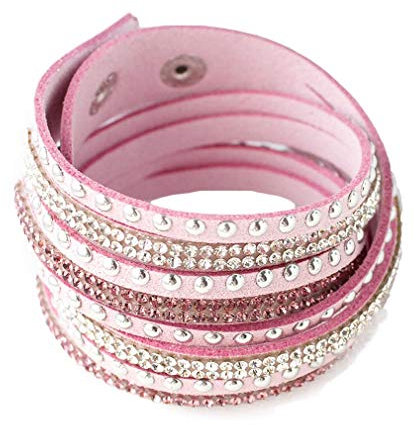 YAZILIND Leder Wickelarmbänder Strass und Muti-Color Perlen Stulpearmband, Charm Multilayer Armband Damen Schmuck Pink
