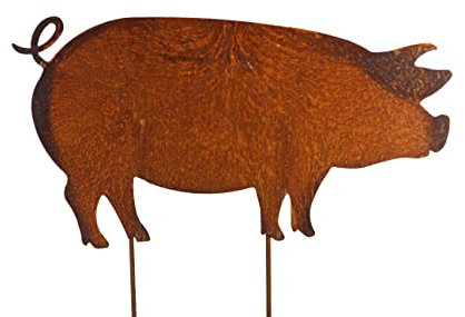 Bornhöft Gartenstecker Schwein Ferkel Beetstecker Topfstecker Metall Rost Gartendeko Edelrost rostige Dekoration 50cm