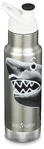 Klean Kanteen Insulated Classic Narrow 12oz (w/Kid Sport Cap) Botella, Unisex Adulto, Mr. Shark