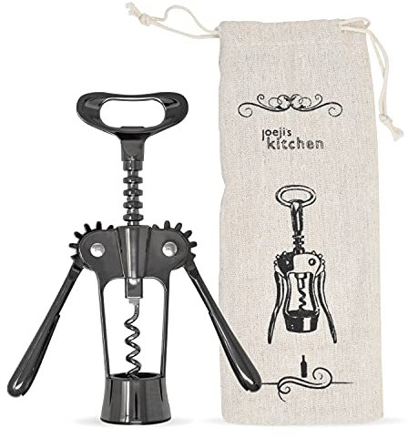 Joeji's Kitchen Cavatappi a Leva - Apribottiglie Design Alato in Lega di Zinco Apribottiglie, Apribottiglie Multiuso per Rimuovere il Tappo di Vino e Birra - Nero