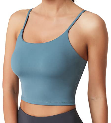 Desol Riemchen Damen Sport BH mit Polstern für Damen, Lang Geschnittenes Tank-Top Mittlerer Stark Halt Ohne Bügel Yoga Bra für Workout Fitness