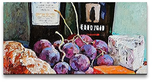 Paul Sinus Leinwandbild 120x60cm Wein Weintrauben Käse Brot Kunstvoll Frankreich