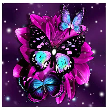 DAERLE Diamond Painting Lila Blume, Diamond Painting Erwachsene Diamant Painting Bilder 5D Diamant Painting Painting Kinder DIY Runden Diamanten Painting Dekoration und Geschenk 30x30cm Schmetterling