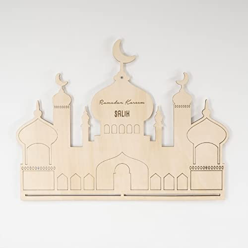 Ramadankiste personalisiert mit Namen - Ramadankalender aus Holz für Kinder - Fastenkalender Zuckerfest Ramadan - hellomini (Mosche Wand Ohne Beutel)