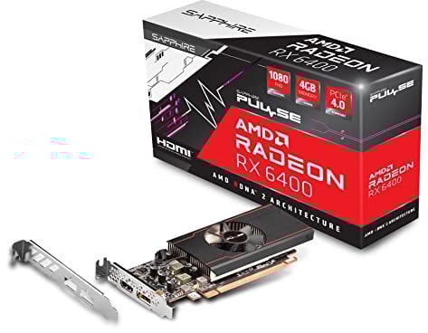 Sapphire 11315-01-20G Pulse AMD Radeon RX 6400 Low Profile Gaming Graphics Card with 4GB GDDR6, AMD RDNA 2, Black