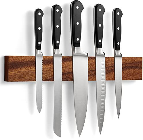 LARHN Magnetleiste Messer aus Walnussholz mit Extra Starkem Magnet - 40 cm - Messerhalter Magnetisch Holz für Utensilien und Werkzeuge - Unbestückte Messerblöck