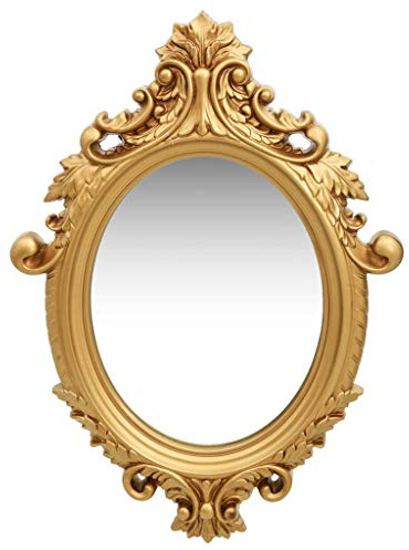 Miroir Mural Ovale Style Château Art Déco Baroque Vintage en Bois Doré 56x76 CM pour Toilette, Salon ou Chambre à Coucher