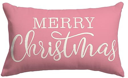 LOMCHEN Rosa Weihnachten Lendenkissen Bezug 30,5 x 50,8 cm für Weihnachtsdekorationen Frohe Weihnachten Wurfkissenbezug Winter Urlaub Kissenbezug Dekoration für Sofa Couch