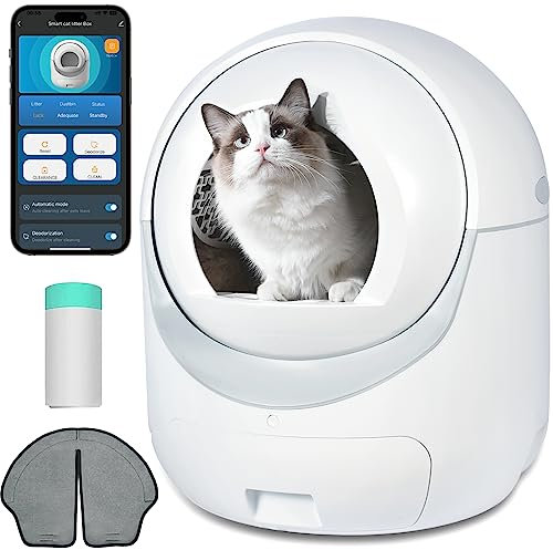 Extra Large Self Cleaning Cat Litter Box 80L with APP Control Smart Odor Removal Automatic Cat Litter Box Safety Protection Health Monitor for Multiple Cats