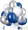 Luftballons Blaue, 20 Stück Marineblau Silber Luftballons Geburtstag, 12 Zoll Blaue und Silbern Latexballons, Silber Konfetti ballons Helium für Geburtstag Babyparty Hochzeit Abschlussfeier Party Deko