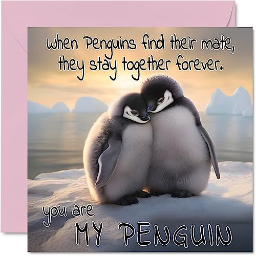 Pinguin-Jubiläumskarte – You Are My Penguin – Niedliche romantische Valentinstagskarte für Freundin, Freund, Ehefrau, Ehemann, Partner, Freund, Ihn, Sie, 145 mm x 145 mm Jubiläumsgrußkarten für