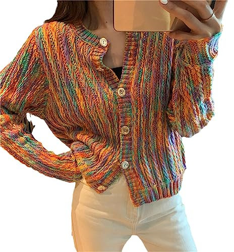 Giacca Da Donna In Cardigan In Filato Floreale Con Collo Rotondo In Maglione Lavorato A Maglia Retrò As show One Size