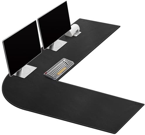 Cacoy L Shaped Computer Desk Pad, PU Leather Desk Protector Mat, Waterproof Corner Desk Mouse Pad for Home and Office, 150cm (L) x160cm (L) x 50cm (W), Black