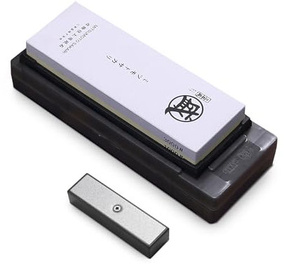 MITSUMOTO SAKARI Japanese Knife Sharpener, 1000/3000 Grit Professional Kitchen Knife Sharpening Stone, Whetstone with TPR Rubber Non-Slip Base