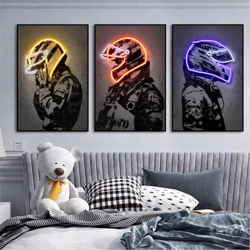 Neon Racing Posterdruck Leinwandgemälde modernes abstraktes Leinwand-Wand Bilderbild für Wohnzimmer Schlafzimmer Inneneinrichtung Heimdekoration 40 x 60 cm x 3 ungerahmt