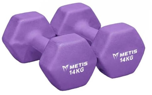 METIS Neopren Hex Hanteln Set - Verschiedene Größe | 0,5kg -16kg | Kurzhanteln zu Hause (14kg)
