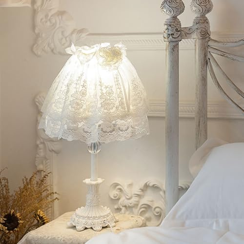 WLBHWL Mädchen-Nachttischlampe, Prinzessin, Kreative Weiße Tischlampe, Mädchenzimmer, Schlafzimmer, Nachttisch, Niedliche Französische Pastorale Fantasie-Spitze, Dekorative Tischlampe