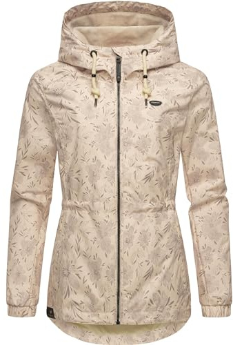 Ragwear leichte Damen Übergangsjacke wasserdichte Outdoorjacke mit floralem Allover-Print und Kapuze Dankka Spring YOUMODO Beige Gr. 4XL