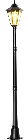 Outsunny Luminaire solaire extérieur lampe de jardin lampadaire lanterne classique lampadaire sur pied LED en aluminium étanche, capteur activé par le mouvement PIR, luminosité réglable noir