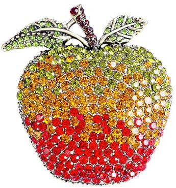 IMINI Strass-Apfel-Brosche für Damen und Mädchen, modisch, groß, Kristall, Obst, Schule, Abschluss, Statement, Anstecknadeln, niedliches Kleid, Zubehör, Festival, Ornament, Schmuck, Geschenk, Lehrer,