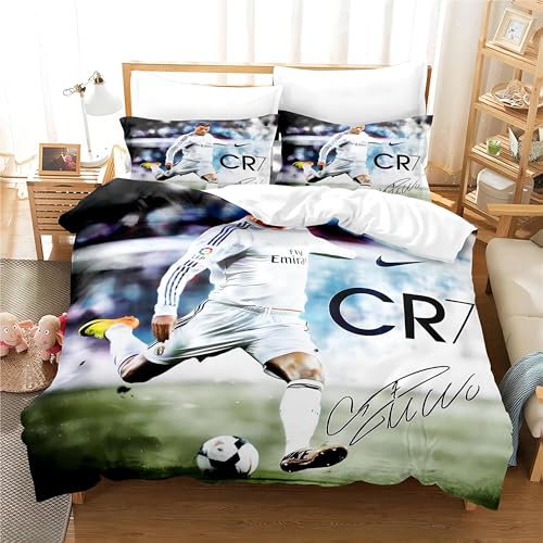 Umbrean Kinder Fußballstar Bettbezug 135x200cm-1 Stück, Fußball Kissenbezug 80x80cm -1Stück