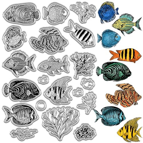 craspire Transparente Stempel Mit Tropischen Fischen, Meerestiere, Wiederverwendbarer Poststempel, Transparente Silikon-Stempelsiegel Für Journaling, Kartenherstellung, Dekor, DIY, Scrapbooking