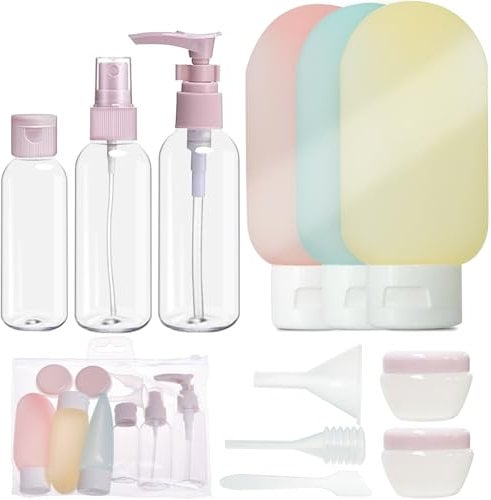 Travel Containers Kits,11 PCS Travel Accessories Leakproof Squeezable Travel Bottles Refillable Containers Kit with Bags for Cosmetic Shampoo Lotion Liquids