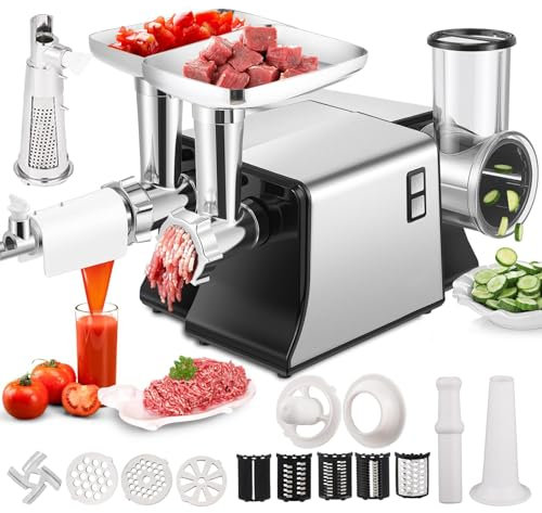 HYQNG Multifunctional Cheese Grater Electric Meat Grinder Electric Vegetable Cutter Processor Slicer Shredder Salad Maker Tomato Strainer Sauce Maker Machine for Home Use