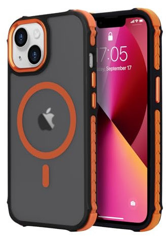 LLZ.COQUE Magnetic Case for iPhone 13, Compatible with Magsafe Translucent Matte Anti-Slip Phone Case, Military Grade Protection Rugged Shockproof Durable Cover for iPhone 13, Orange