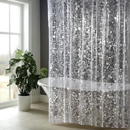 MIULEE Duschvorhang Anti Schimmel 120x200 mit 3 Stärkere Magnete Unten,Transparent mit 3D Kieselsteinen Muster, Wasserdicht Eva Plastik Shower Curtains für Badewanne mit 8 Ringe