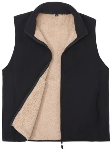 SUKUTU Gilet invernale da uomo, in pile, caldo, da uomo, con tasche, softshell termico, senza maniche, Nero , M