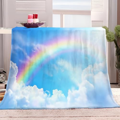 XCQHZYQ Kuscheldecke Blauer Himmel Regenbogen 180x200 cm Wohndecke Flauschig Decke Weiche Sofadecke Mikrofaser Fleecedecke Warm Langlebig als Couchdecke Bettüberwurf